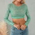 thumbnail image 5 of Womens Tops Sequin Top Glitter Party Club Jumper Long Sleeve Crew Neck Crop Skinny Sparkly Tee Crop Tops for Women, 5 of 5