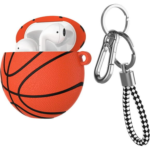 Compatible with Airpods Case Protective Cover with Keychain Cool Design Sports Soft Silicone 3D Cute Funny Basketball AirPods Charging Case for Airpods 2 & 1 (Basketball)