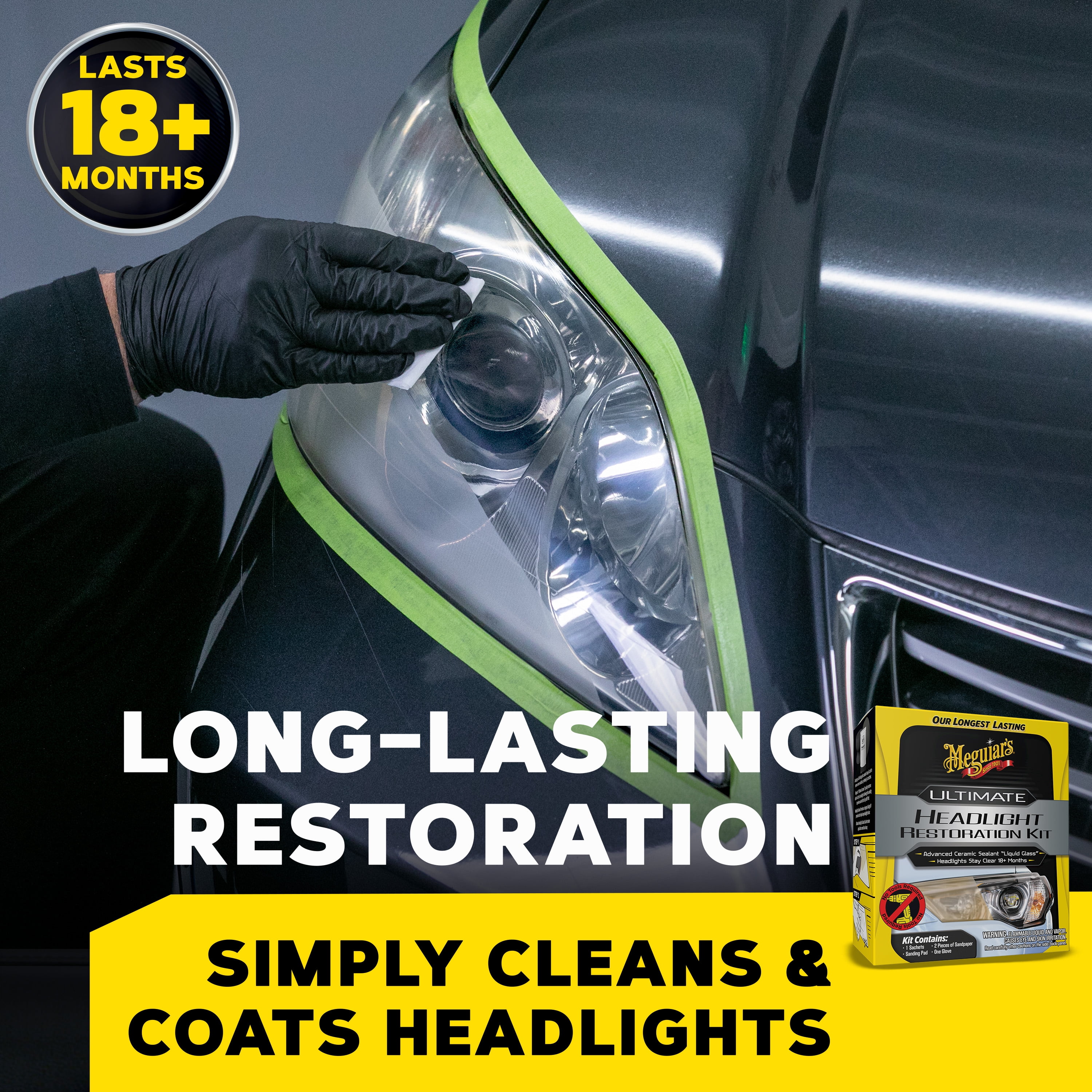 Meguiar's Ultimate Headlight Restoration Kit - Removes Yellowing and Cloudiness from Headlights, G2990