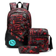 School Backpacks for Boys Girls Bookbag Teens Backpack Set with Shoulder Bag and Pencil Case (Red 1)