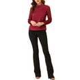 thumbnail image 2 of INSPIRE CHIC Women's Satin Stand Collar Silky Soft Casual Work Top S Burgundy, 2 of 6