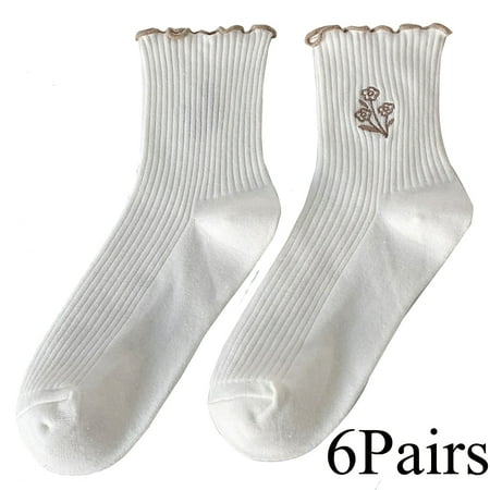 

6 Pack Ruffle Turn-Cuff Casual Ankle Socks Womens Socks