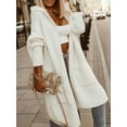 thumbnail image 6 of Womens Long Cardigan Cable Knitted Open Front Oversized Long Sleeve Hooded Outerwear Sweater Coat White XL, 6 of 8
