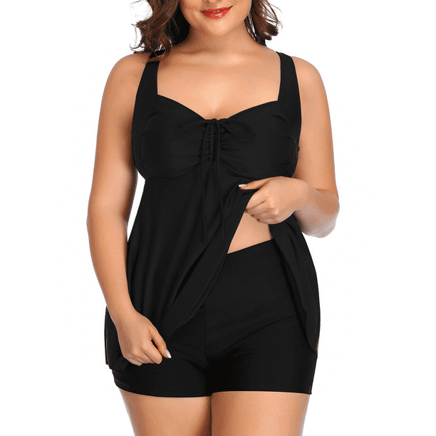 Plus Size Bathing Suits for Women Two Piece Tie-Front Tankini Swimsuits ...
