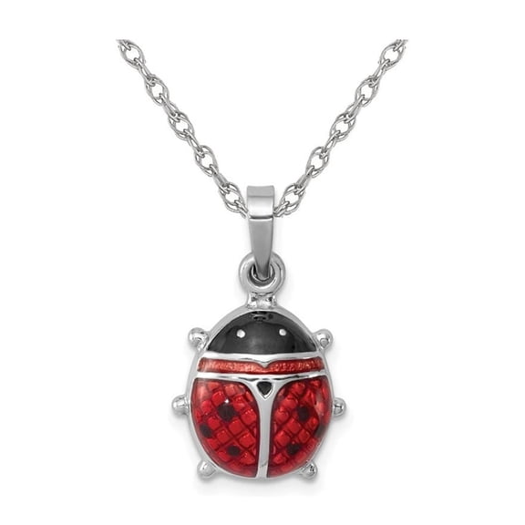Gem & Harmony Sterling Silver Enameled Ladybug Pendant Necklace with Chain for Women