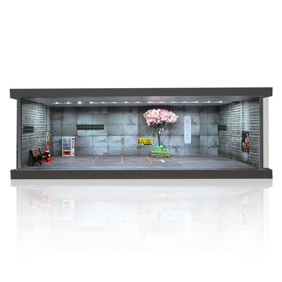 Diorama 1:64 Garage Model LED Lighting City Car Parking Lot Scene Display model with Acrylic Dust Cover ,for Diecast Car Model Display CaseCollection Gifts
