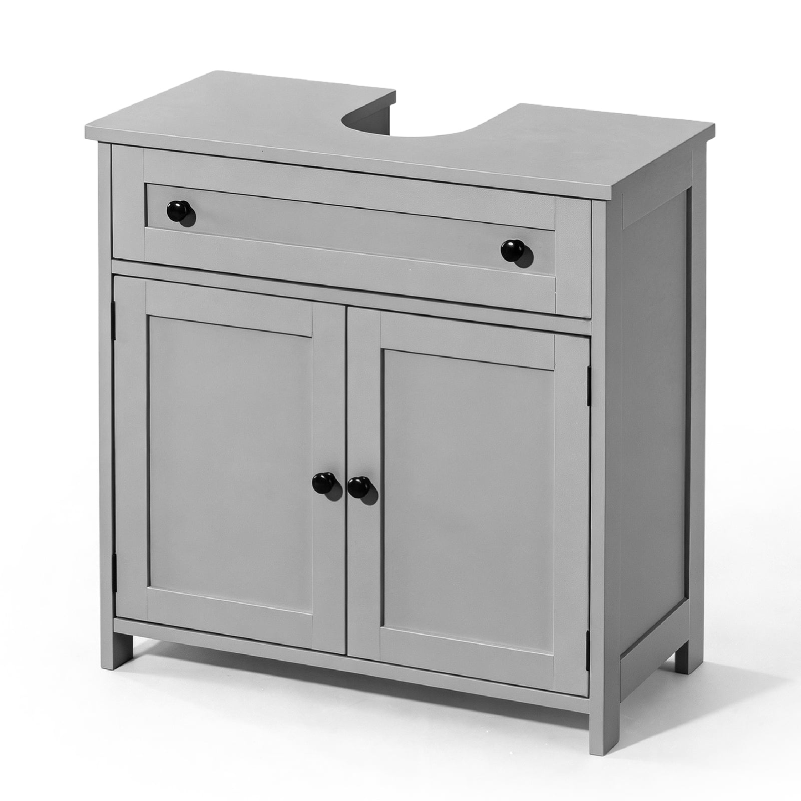 Ktaxon Bathroom Vanity Cabinet, Under Sink Pedestal w/ One Drawer and Two Doors, Wall - mounted Drainage, Gray