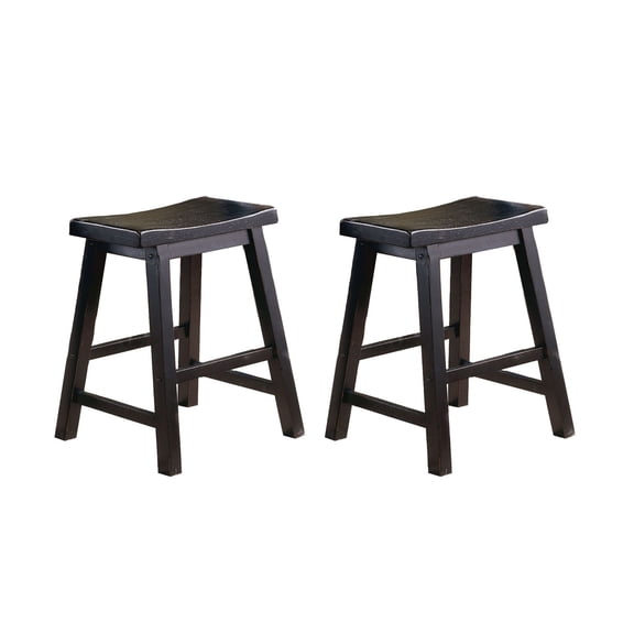 Black Finish 18-inch Height Saddle Seat Stools Set of 2pc Solid Wood Casual Dining Home Furniture