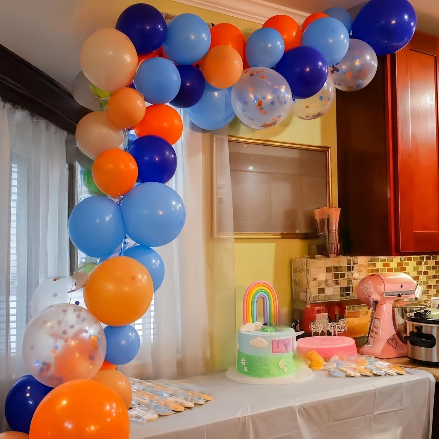 Blue Orange Metallic Balloon Arch Kit for Ocean Space Basketball Birthday Graduation Party Decor