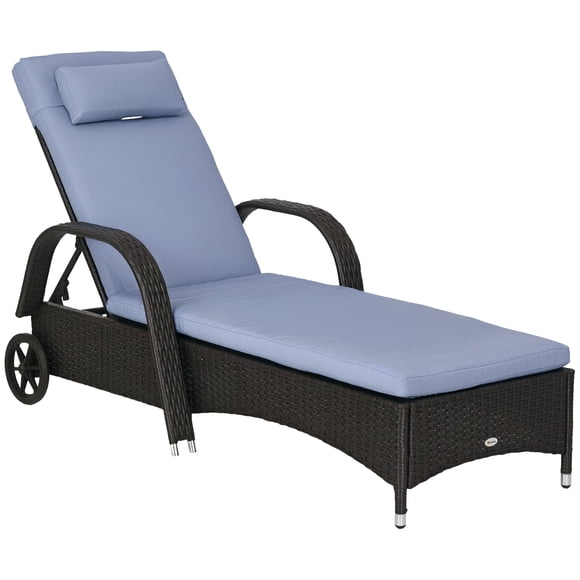 Outsunny Rattan Chaise Lounge Chair with Headrest and Adjustable Backrest
