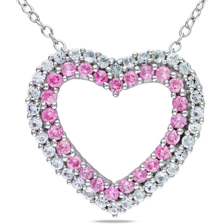 Tangelo 1-3/8 Carat T.G.W. Created Pink and White Sapphire and Diamond-Accent Sterling Silver Heart Pendant, 18