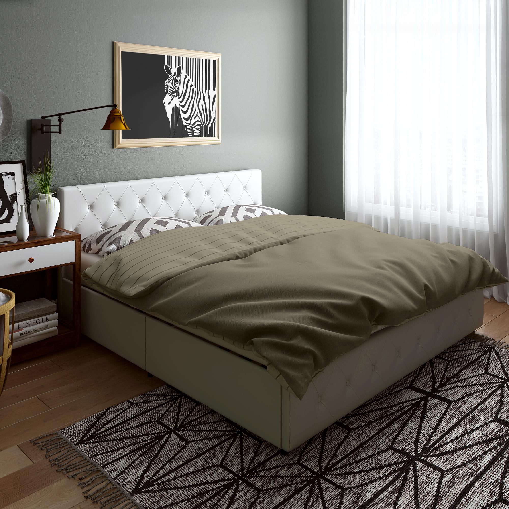 DHP Dakota Tufted Upholstered Storage Bed Frame, King, White Faux Leather