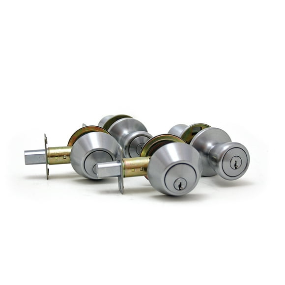 Atlas Home Security Kit, Entry Door Knob & Deadbolt 2-Pack, Satin Chrome, 8 Keys/All Keyed Alike, 1738002