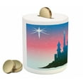 thumbnail image 2 of Fantasy Piggy Bank, Silhouette of Medieval Tale Castle with Stars on Sky Cartoon Design, Ceramic Coin Bank Money Box for Cash Saving, 3.6" X 3.2", Blue Dark Coral, by Ambesonne, 2 of 4