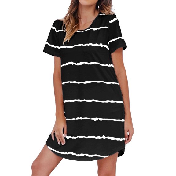 SWSMCLT Women's Plus Size Nightgown Fall Soft Comfy Thin Spring Summer Cotton Pjs Short Sleeve Loungewear Black Medium