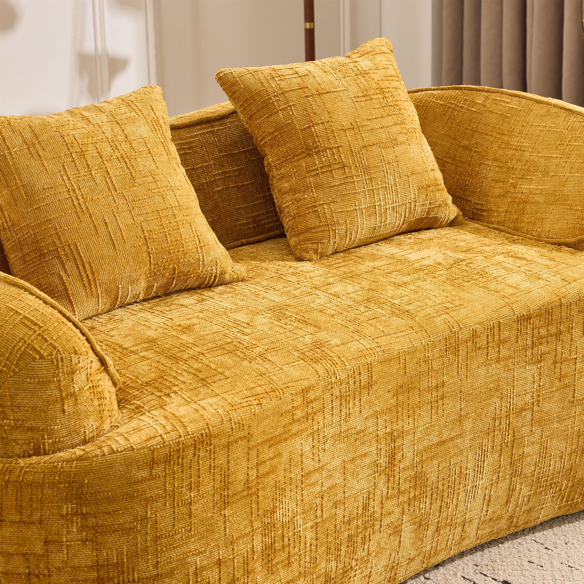 Curved Loveseat, Yellow Compress Chenille Sofa with Two Pillows and Armrests, Foam Spring 2-Seater for Small Apartment Living Room or Bedroom, 67-Inch