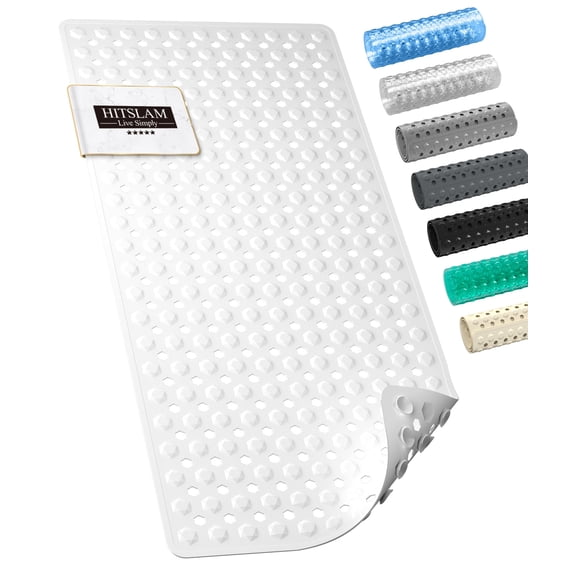 HITSLAM Bath Tub Shower Mat,35"x16" Washable Bathtub Mats,Suction Cups and Drain Holes to Keep Tubs Clean,White