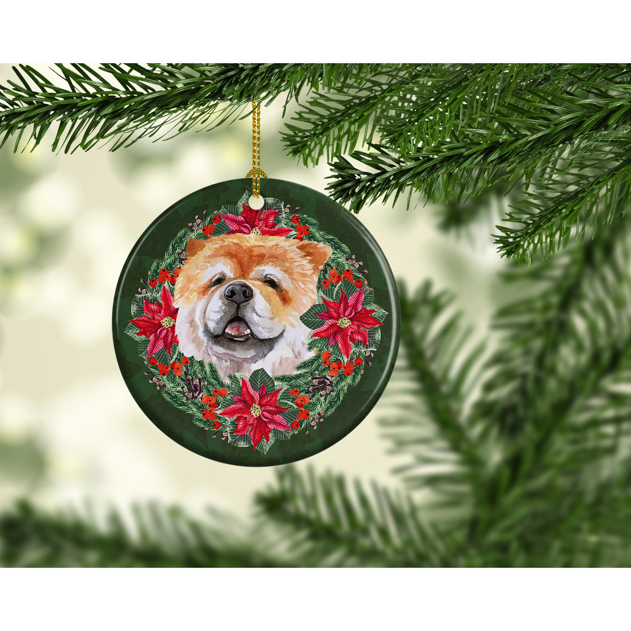 Cane Corso Poinsetta Wreath Ceramic Ornament 2.8 in x 2.8 in