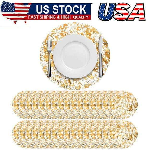 50Pcs Disposable Gold Placemats Set 13Inch Round Gold Foil Mesh Pressed Table
