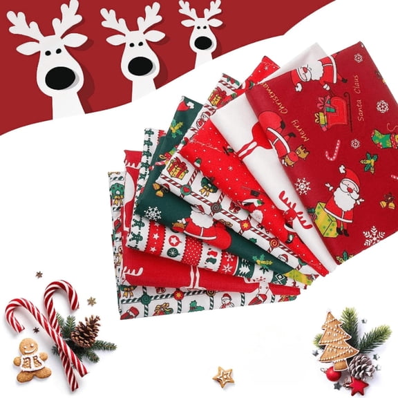 HEYMAPLE 8Pcs 10"x8" Precut Fabric Squares, Fabric Bundle for Sewing and Crafting, Christmas Series