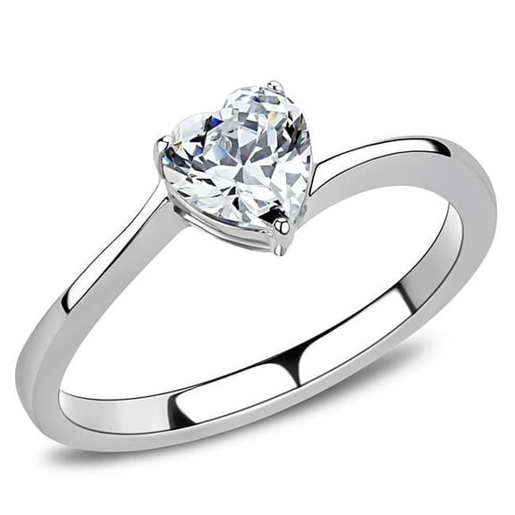 Alamode TK3434-8 Women High Polished Stainless Steel Ring with AAA Grade CZ in Clear - Size 8
