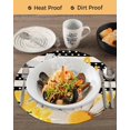 thumbnail image 3 of 13 Inch Round Placemats Set of 6, Spring Bees Daisy Non Slip Heat Insulation PP Table Mats, Rustic Tulips Dots Black Striped Burlap Washable Place Mats for Kitchen Dining Party Table Decor, 3 of 7