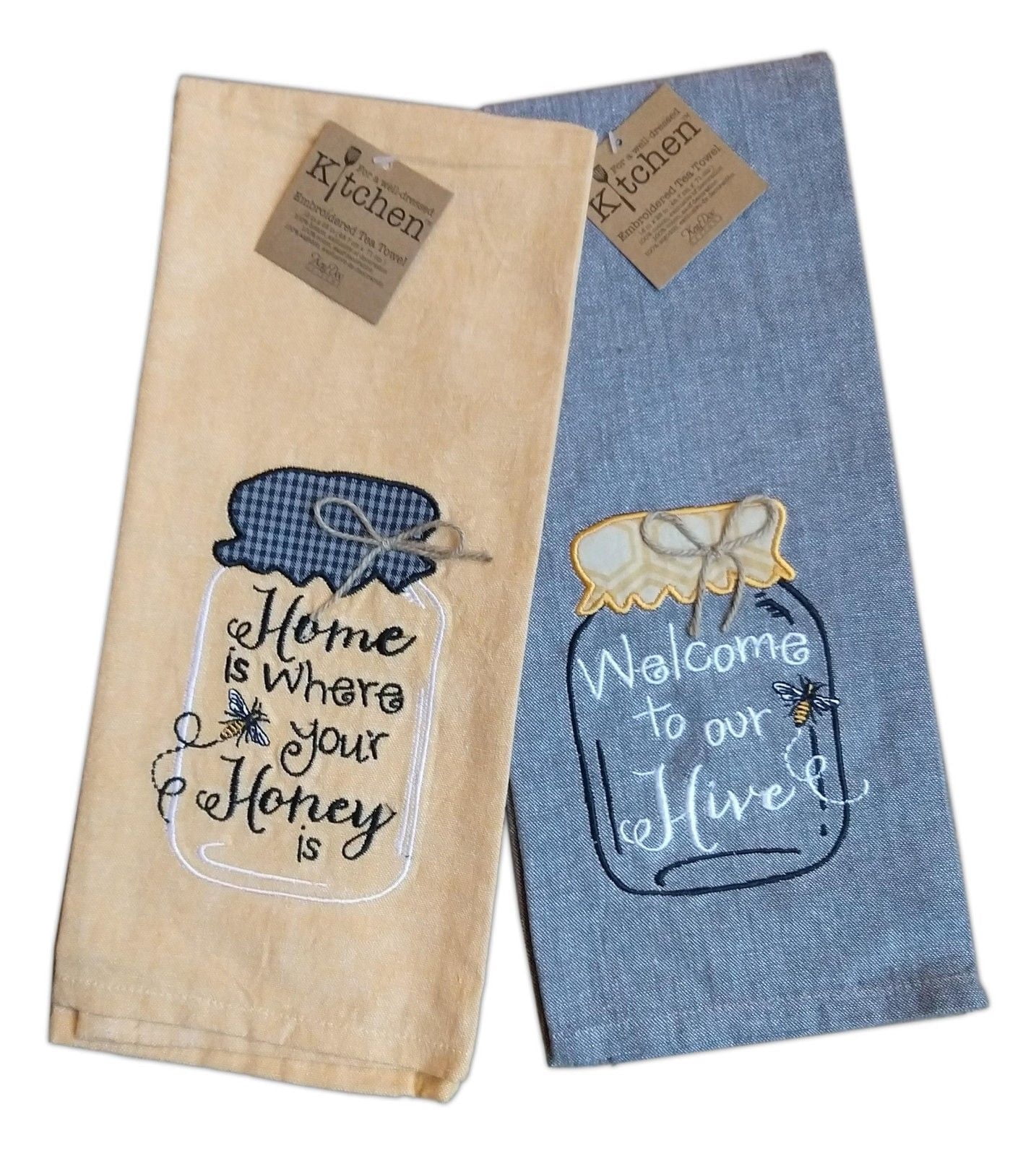 Set of 2 Sweet Home Grey & Yellow Floral Terry Kitchen Towels by Kay Dee Designs