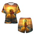 thumbnail image 2 of Yiaed Cartoon Swimming Yellow Duck Print Short Sleeve Pajama Sets for Women Casual Crew Neck 2 Piece Lounge Sets Women's Short-Sleeved Pajama-XX-Large, 2 of 5