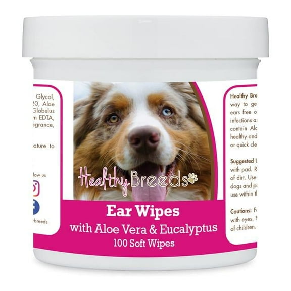 Healthy Breeds 192959822946 Australian Shepherd Ear Cleaning Wipes with Aloe & Eucalyptus for Dogs - 100 Count