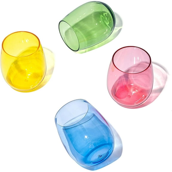 Unbreakable 18-ounce Acrylic Stemless Wine Glasses All Purpose Plastic Tumbler, set of 4 Multicolor Dishwasher Safe BPA Free Classic Style
