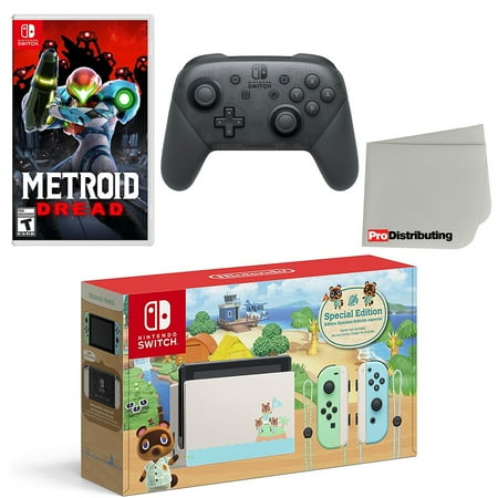Nintendo Switch Console Animal Crossing: New Horizons Edition with Extra Wireless Controller, Metroid Dread and Screen Cleaning Cloth