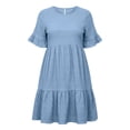 thumbnail image 3 of Bosfbaoi Plus Size Dresses for Women Round Neck Ruffle Short Sleeve High Waist Tiered Swing Mini Dress, 3 of 8