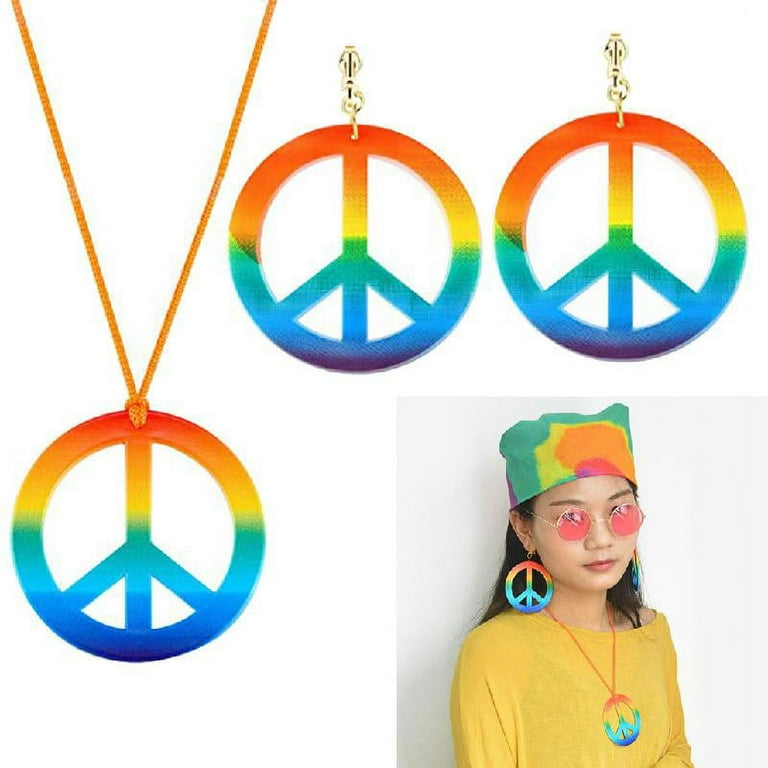 Fashion Hippie Costume Jewelry Set 60s 70s Rainbow Peace Sign