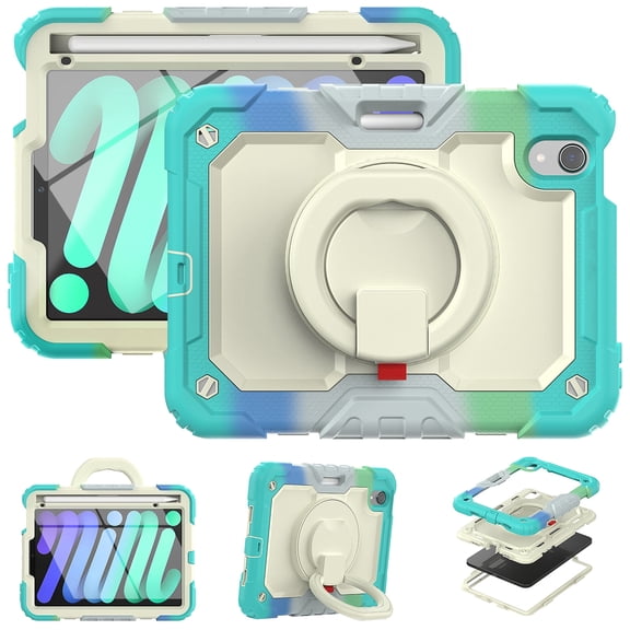 Allytechgroup Screen Protector Case for Apple iPad mini 7th Gen/ 6th Gen 8.3 Inch, Heavy Duty Protective Build-in Pencil Holder Handle Stand Rugged Bumper Case Kids Friendly for iPad mini 6 7, Green