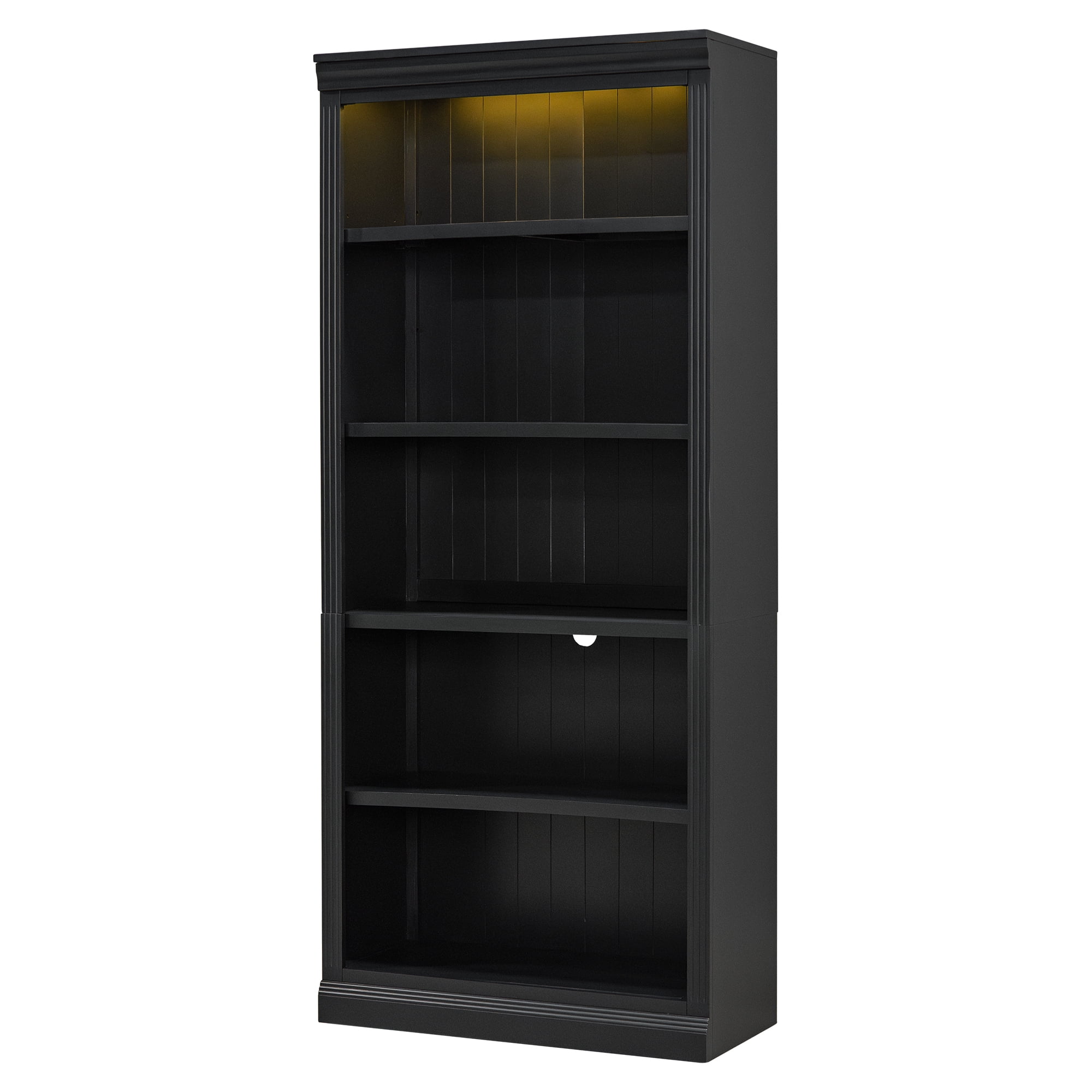 Harper & Bright Designs Tall Wood Bookcase with Light Strip, 5 Tier Bookshelves with Adjustable Shelves, Free Standing Storage Organizer for Home Office, Black