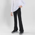 thumbnail image 2 of KAUOD Girls Stretchy Yoga Uniform Pants Kids Plain Soft Flare Trousers High Waist Skinny Straight Pull on Pants with Pockets, 2 of 8