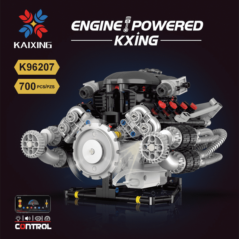 V8 Engine Building Blocks Sets, V8 Engine Model Kit That Runs, MOC Scale Model Kit with Battery and Motor, Build Your Own MOC Mini V8 Engine Model Toy, Construction Toys Gifts for Men Friends Couple