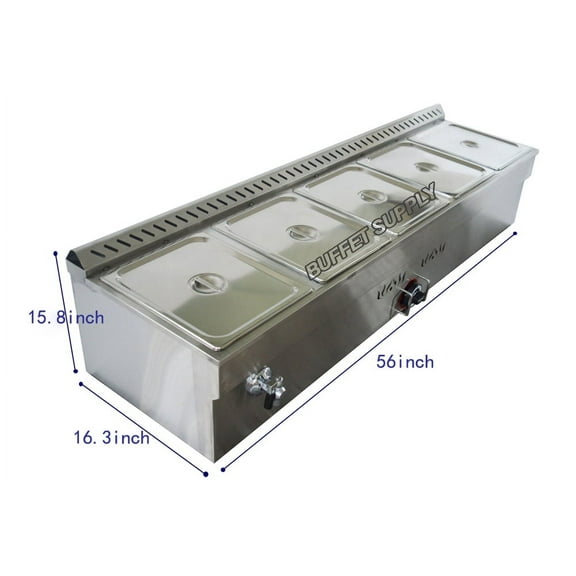 INTBUYING Food Warmer Propane Gas Food Soup Warmer Stove Commercial Canteen Buffet Steam Heater 5 Pan