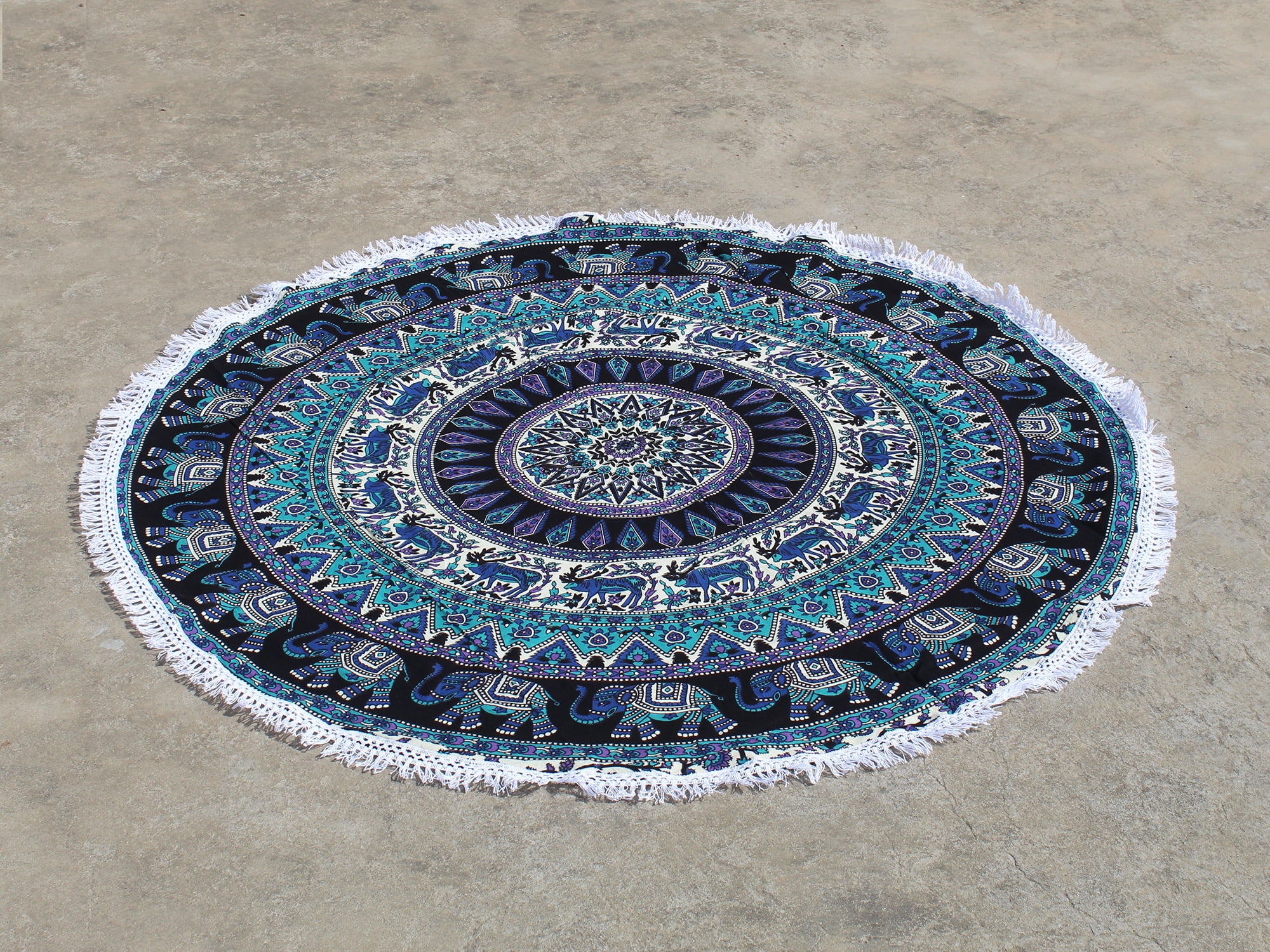Peacock Mandala Tapestry Indian Round Cotton Table Decor Yoga Mat Beach Blanket 