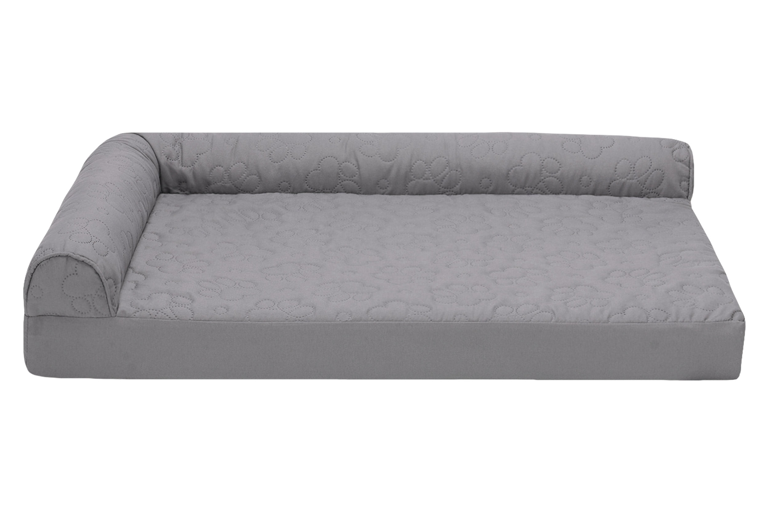 FurHaven Pet Products Paw-Quilted Memory Top Deluxe L-Chaise Pet Bed for Dogs & Cats - Medium, Titanium