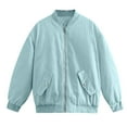 thumbnail image 4 of Comdrip Vestes pour Femmes! Veste Plissée à Col Montant avec Poches et Fermeture Éclair, Veste d'Automne pour Femmes Bleu Clair TP, 4 of 5