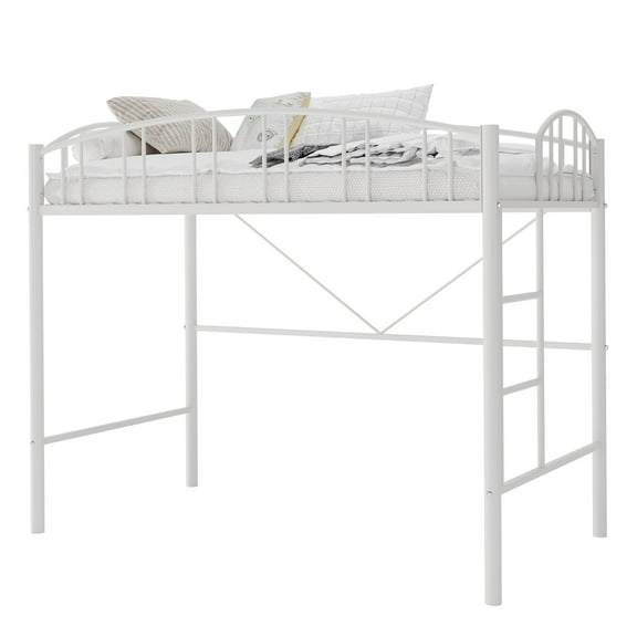 Tzou Twin Loft Bed Frame – Metal Space-Saving Bunk Bed with Arched Guardrail, Safety Ladder & 46.5" Underbed Clearance – No Box Spring Needed(77.8"L x 41.7"W)