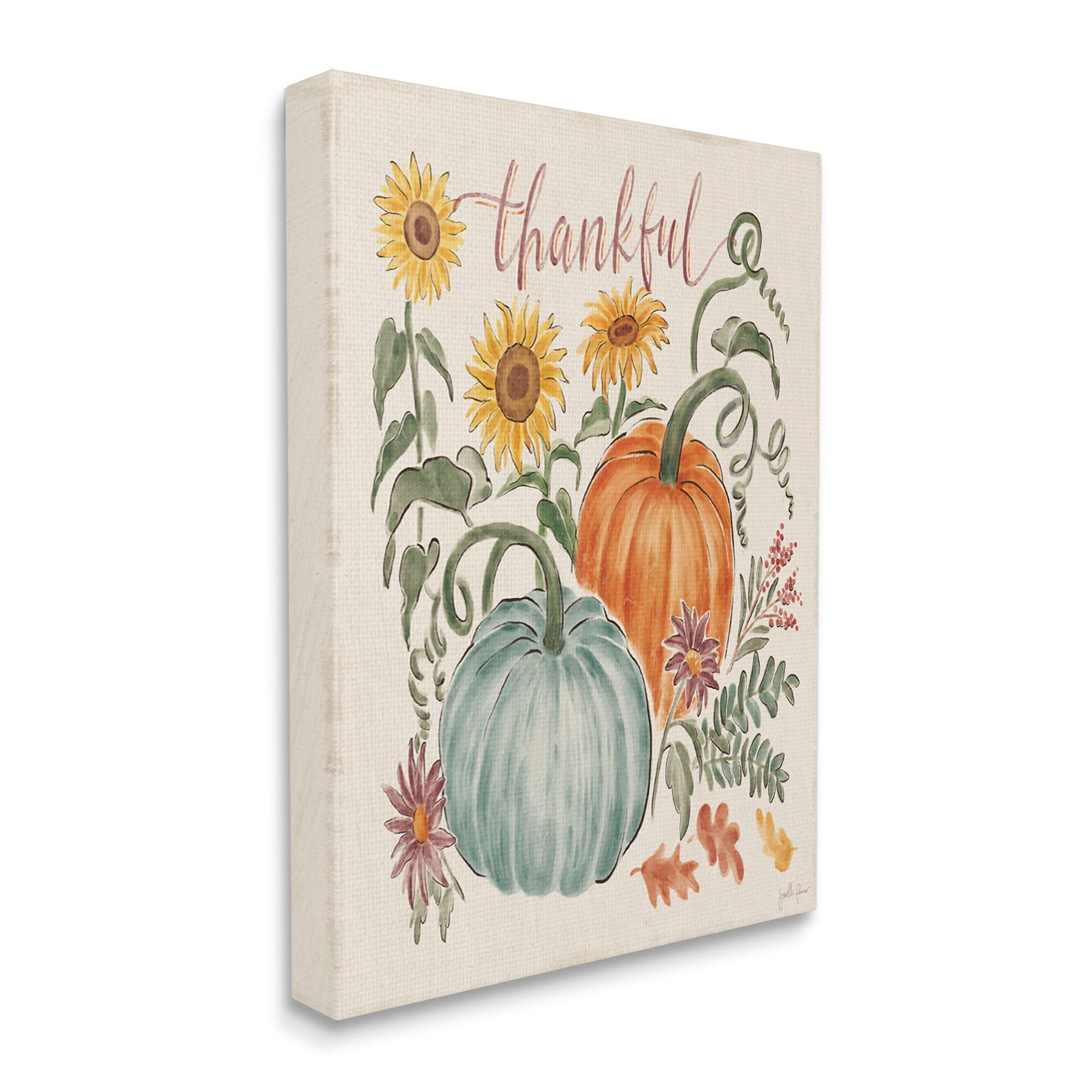 Stupell Industries Thankful Sentiment Pumpkin Pair Yellow Sunflower Florals, 16 x 20,Design by Janelle Penner