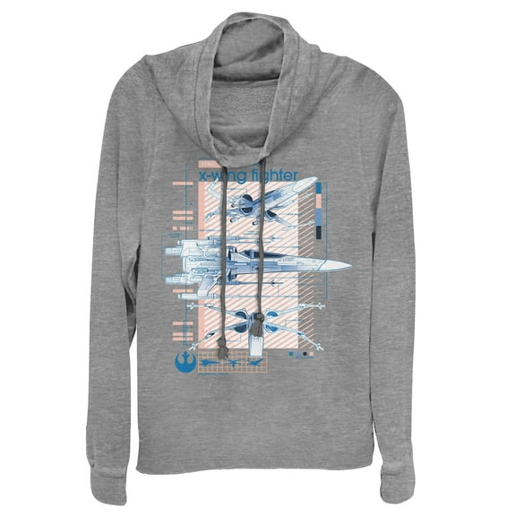 Junior's Star Wars: The Rise of Skywalker X-Wing Details  Cowl Neck Sweatshirt Gray Heather 2X Large