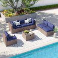 thumbnail image 3 of Clouddwell 7 Piece Patio Furniture Set Wicker Rattan Patio Conversation Set Outdoor Sectional Sofa Set with Coffee Table and Blue Cushions(Waterproof Cover Included), 3 of 6