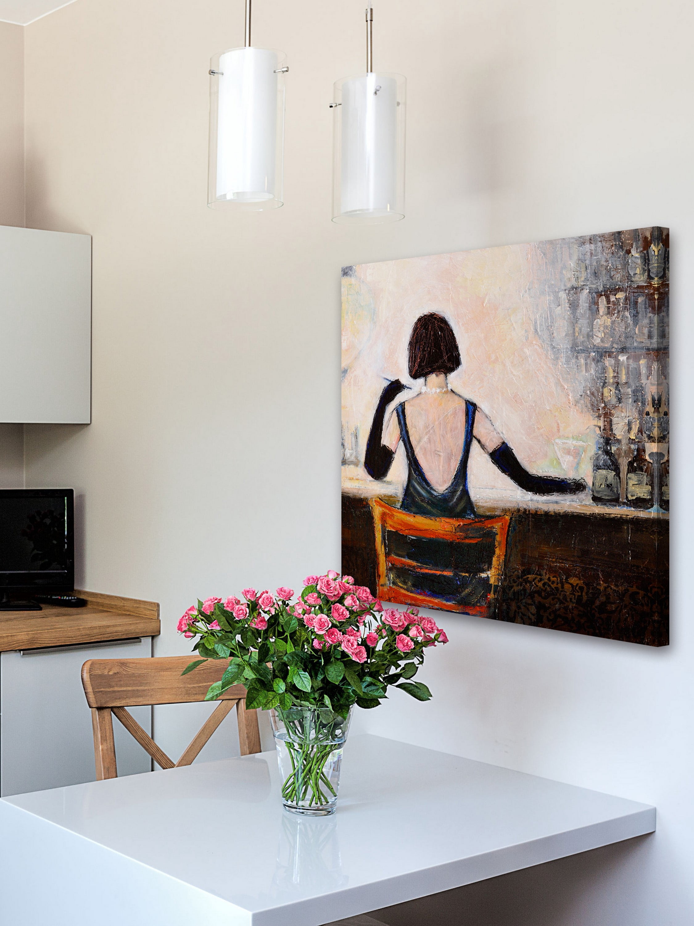 "Bar Scene Woman" Painting Print on Wrapped Canvas