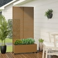 thumbnail image 2 of MAYEERTY 35*16*71"Outdoor Brown Metal Planter with Rect Louvered Climbing Trellis, Drainage hole & Wheels, 2 of 9