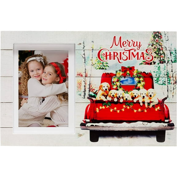 Fine Photo Gifts Merry Christmas Puppies 4" x 6" or 5" x 7" Wood Picture Frame