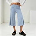 thumbnail image 3 of Dwellite Wide Leg Cropped Pants for Women Low Rise Fold Over Stretch Pants for Summer Beach Holiday Streetwear Blue S, 3 of 8