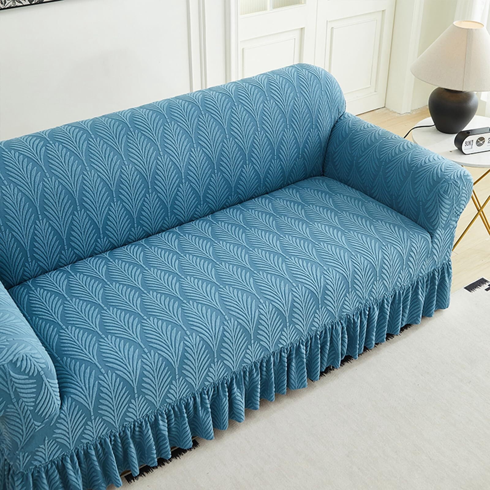LKJYER Stretch Sofa Couch Slipcover with Skirt, Non-Slip Jacquard Universal Soft Sofa Cover with Elastic Bottom, Pet Proof Washable Breathable Furniture Protector for Living Room,